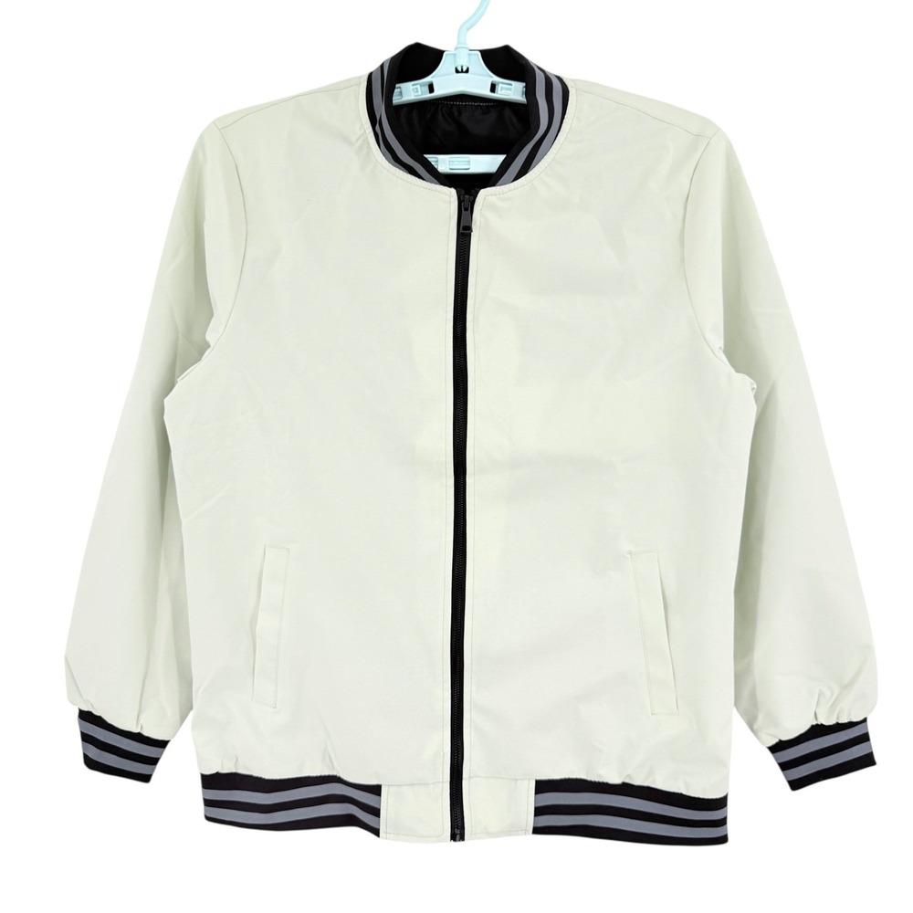 Manfinity Mens Light Green Bomber Varsity Jacket Sz L Striped Trim Full Zip NWOT